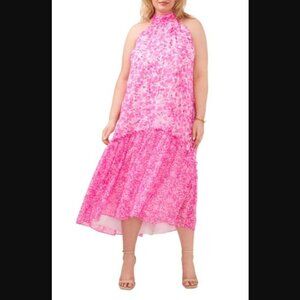 Vince Camuto Floral Halter Neck Maxi Dress Hot Pink‎ 2X
